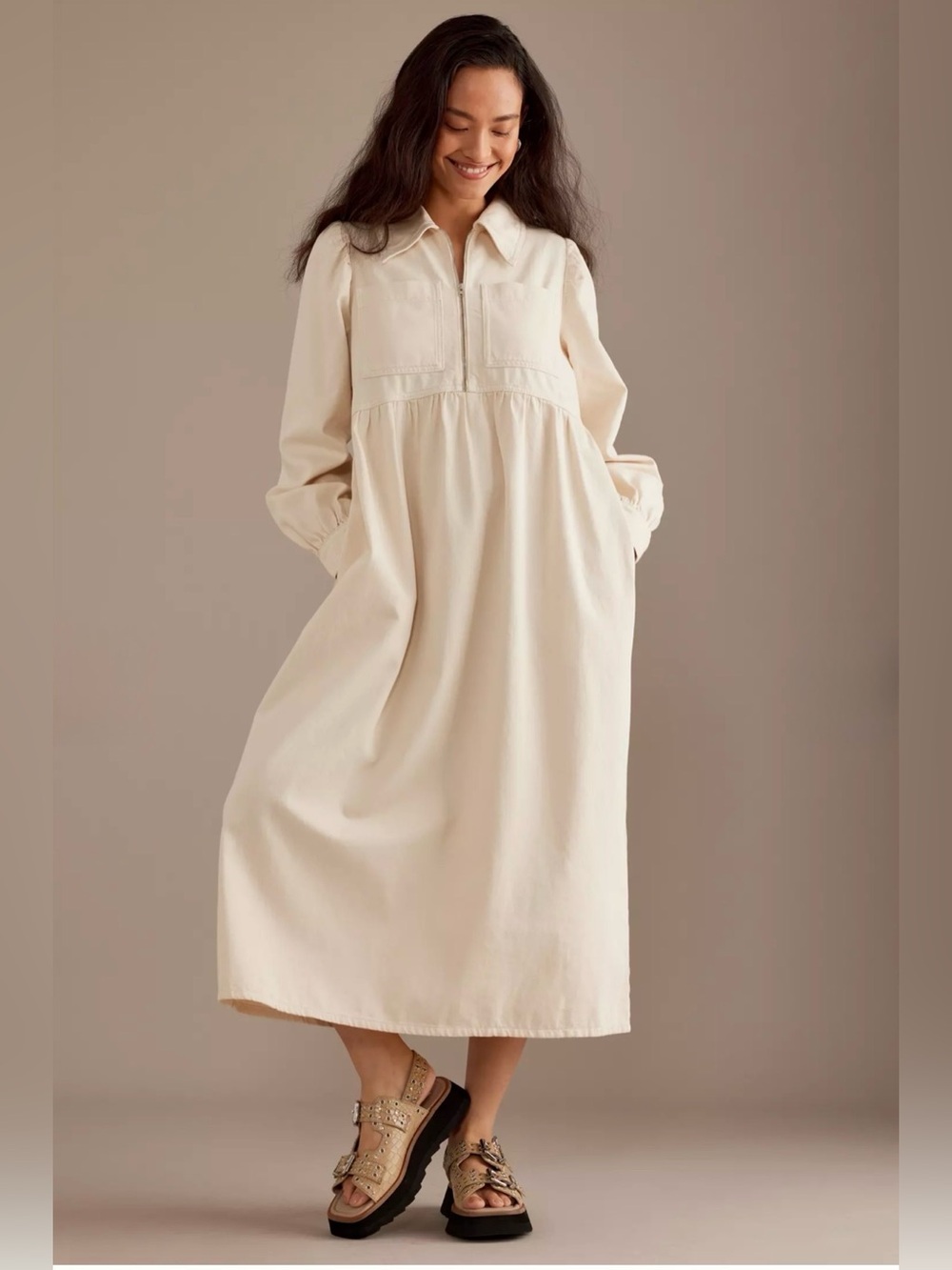 Anthropologie ALIGNE Gabriella Denim Long-Sleeve Midi Dress Size 10 - Picture 2 of 14